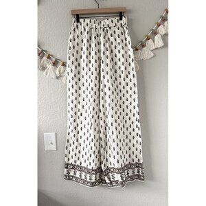 Banana Republic Linen Blend Printed Paisley Wide Leg Pull On Pant Boho Coastal S
